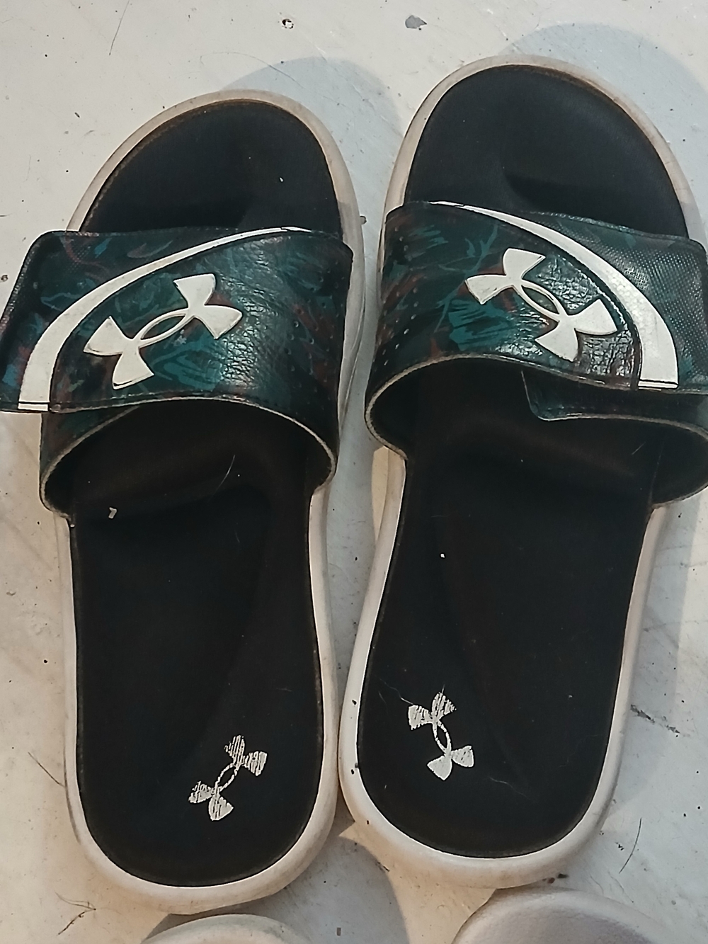 Under Armour Black and Teal Kids' Slide Sandals with White Logo